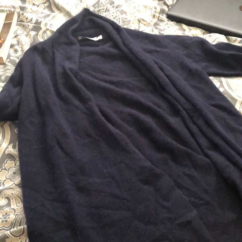 Navy cashmere cardigan.